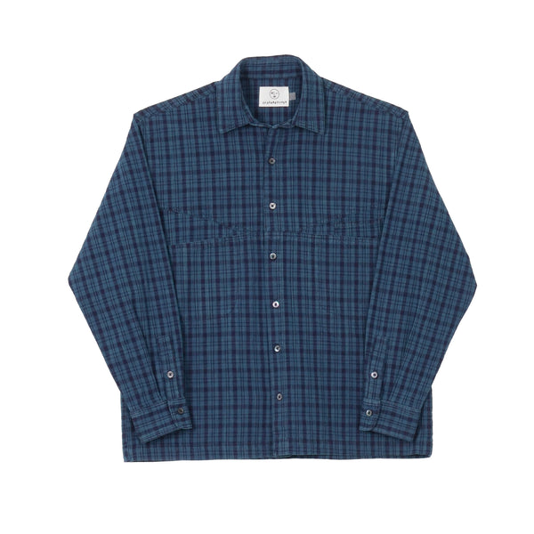 【ANGLAN】Pocket Vintage Check Shirt Oversized Pocket Check Shirt - Wine - ANGLAN