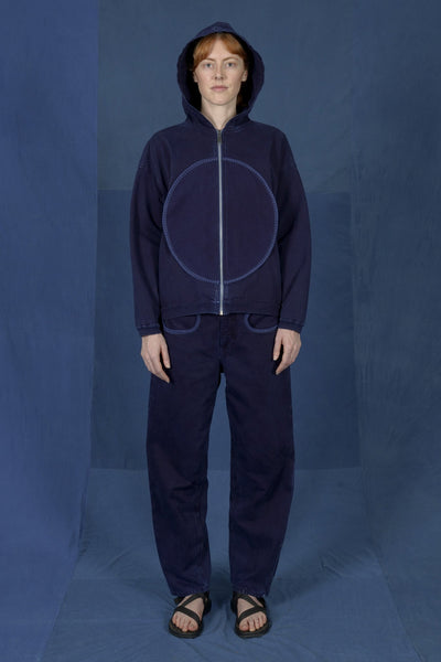 LM x OB Check Circle Zip Up Hoodie 2024 - Indigo – Olderbrother