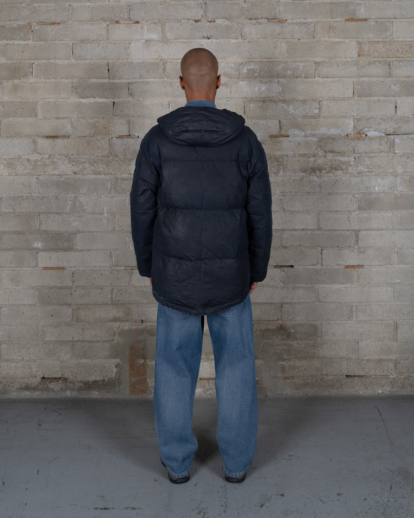 Waxed Hooded Puff Coat - Black Indigo