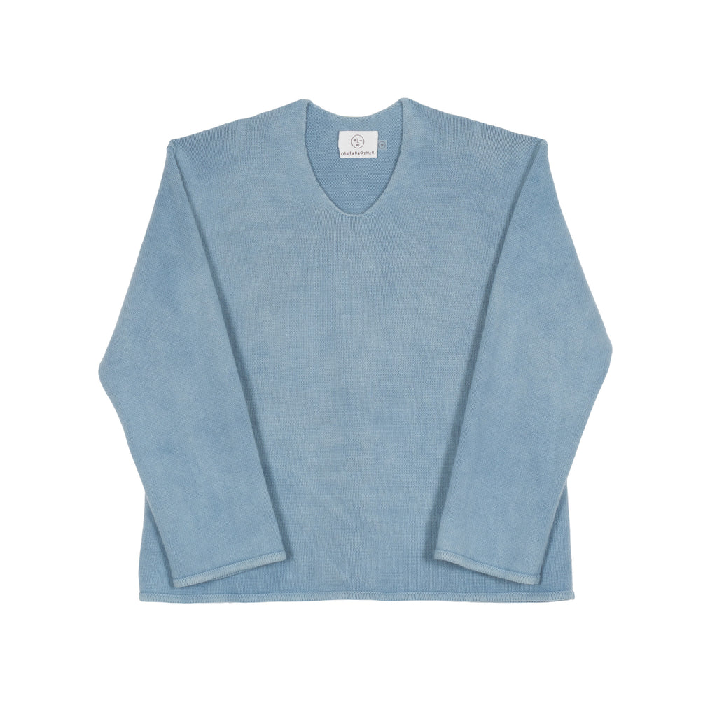 Recycled Cashmere U Neck Sweater - Pale Indigo