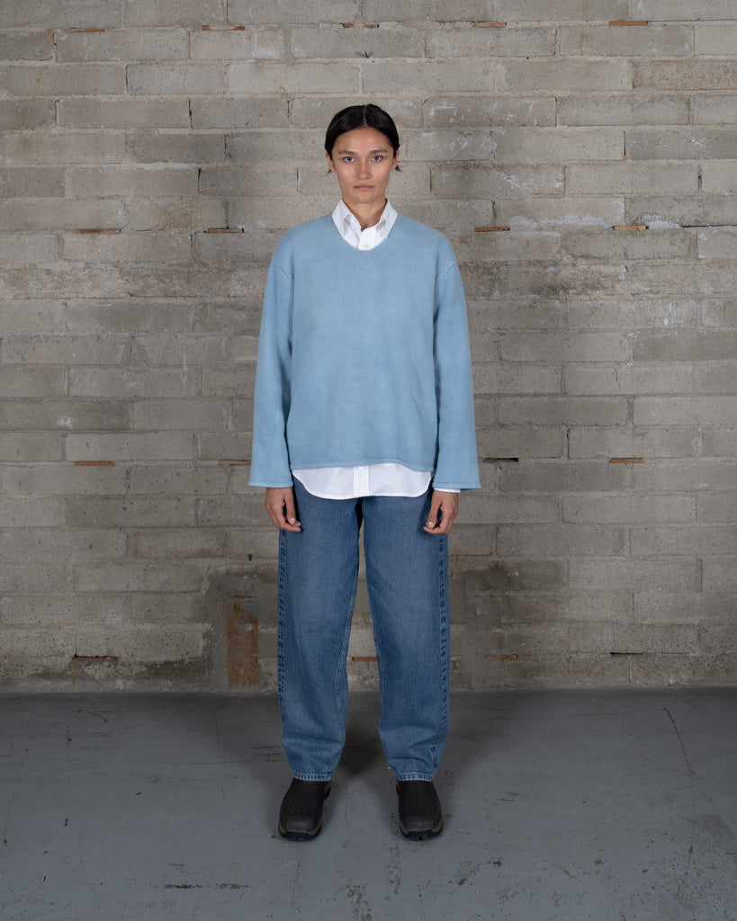 Recycled Cashmere U Neck Sweater - Pale Indigo