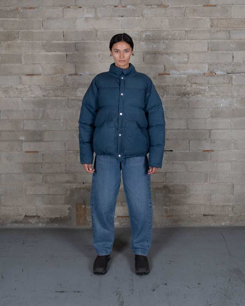 Waxed Puff Coat - Micro Stripe Indigo