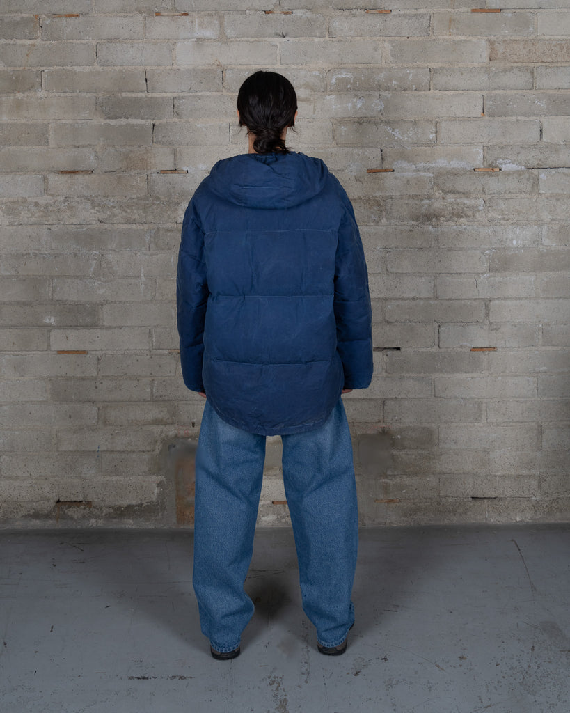 Waxed Hooded Puff Coat - French Indigo