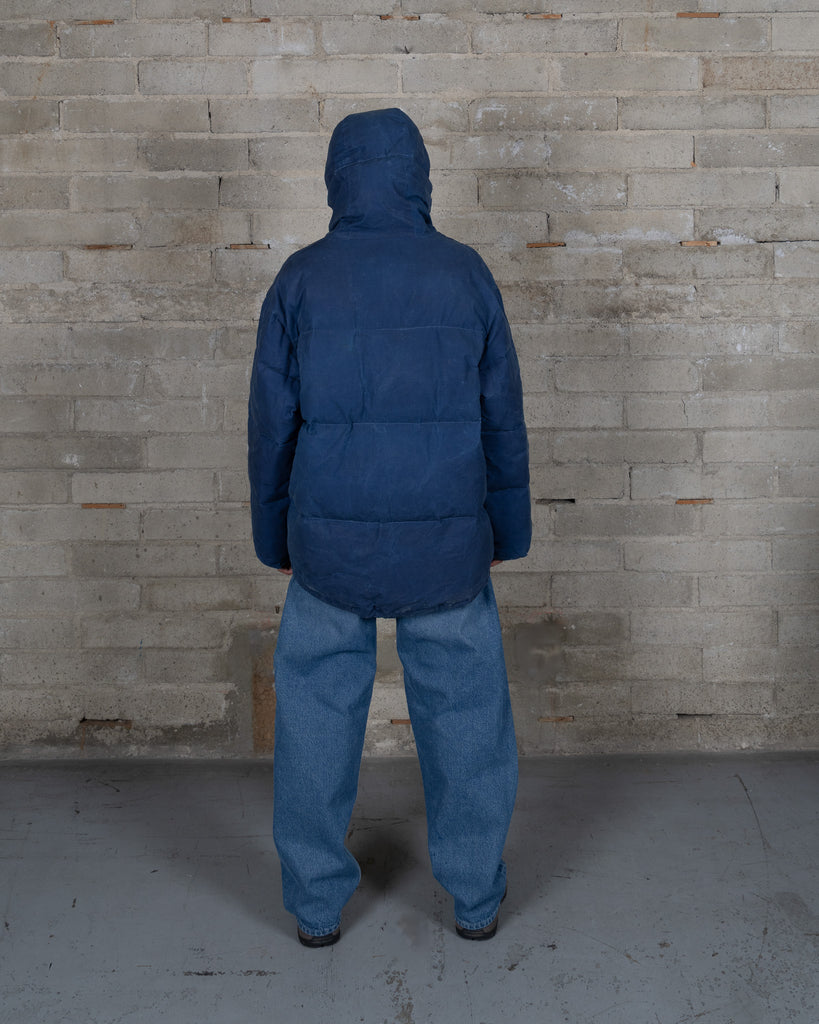 Waxed Hooded Puff Coat - French Indigo