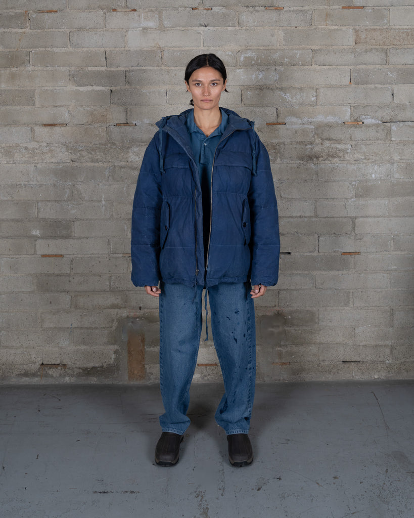 Waxed Hooded Puff Coat - French Indigo