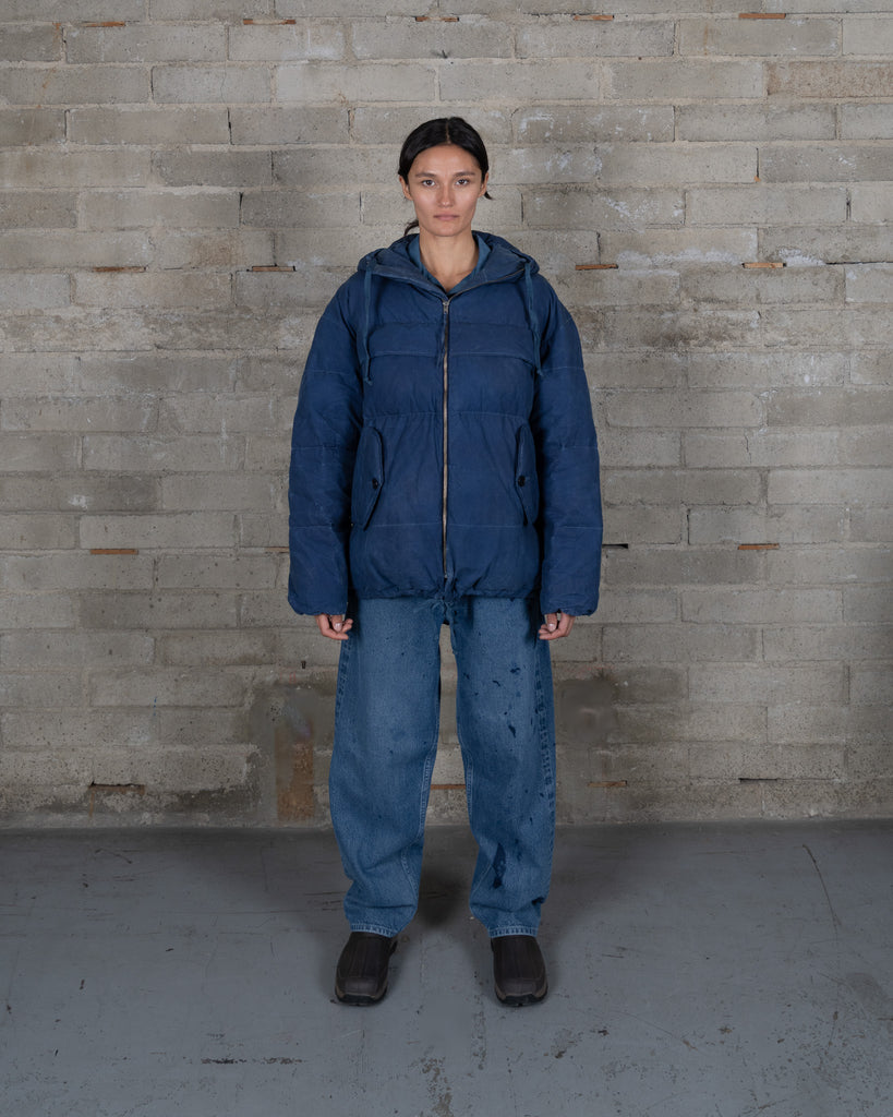Waxed Hooded Puff Coat - French Indigo