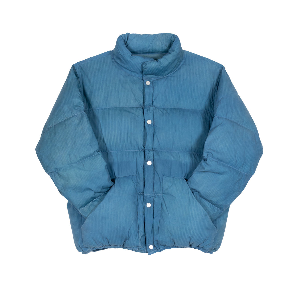 Waxed Puff Coat - Micro Stripe Light Indigo
