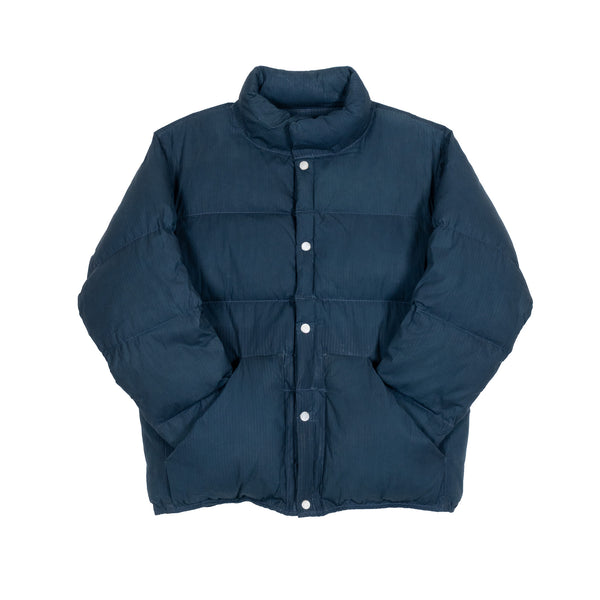 Waxed Puff Coat - Micro Stripe Indigo