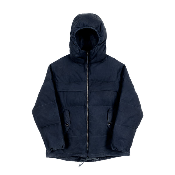Waxed Hooded Puff Coat - Black Indigo