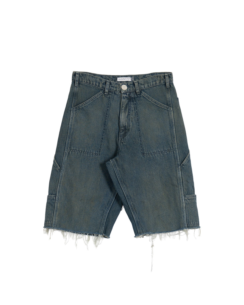 Side Pocket Double Knee Cut-Off Jorts - Brown Clay Wash Denim