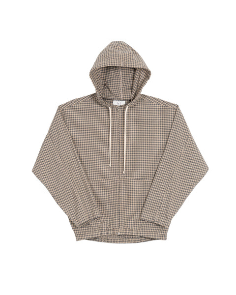Woven Split Pocket Hoodie - Mud Clay Check