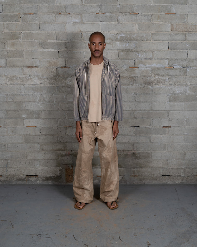 Woven Split Pocket Hoodie - Mud Clay Check