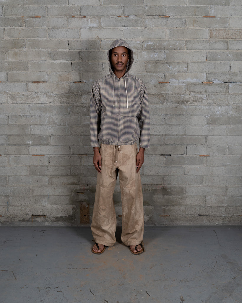 Woven Split Pocket Hoodie - Mud Clay Check