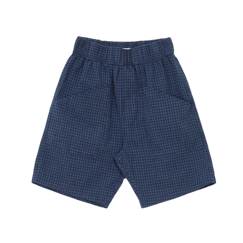 Slant Pocket Short - Indigo Check