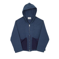 Indigo Check Big Pocket Hoodie - Hand-Me-Downs