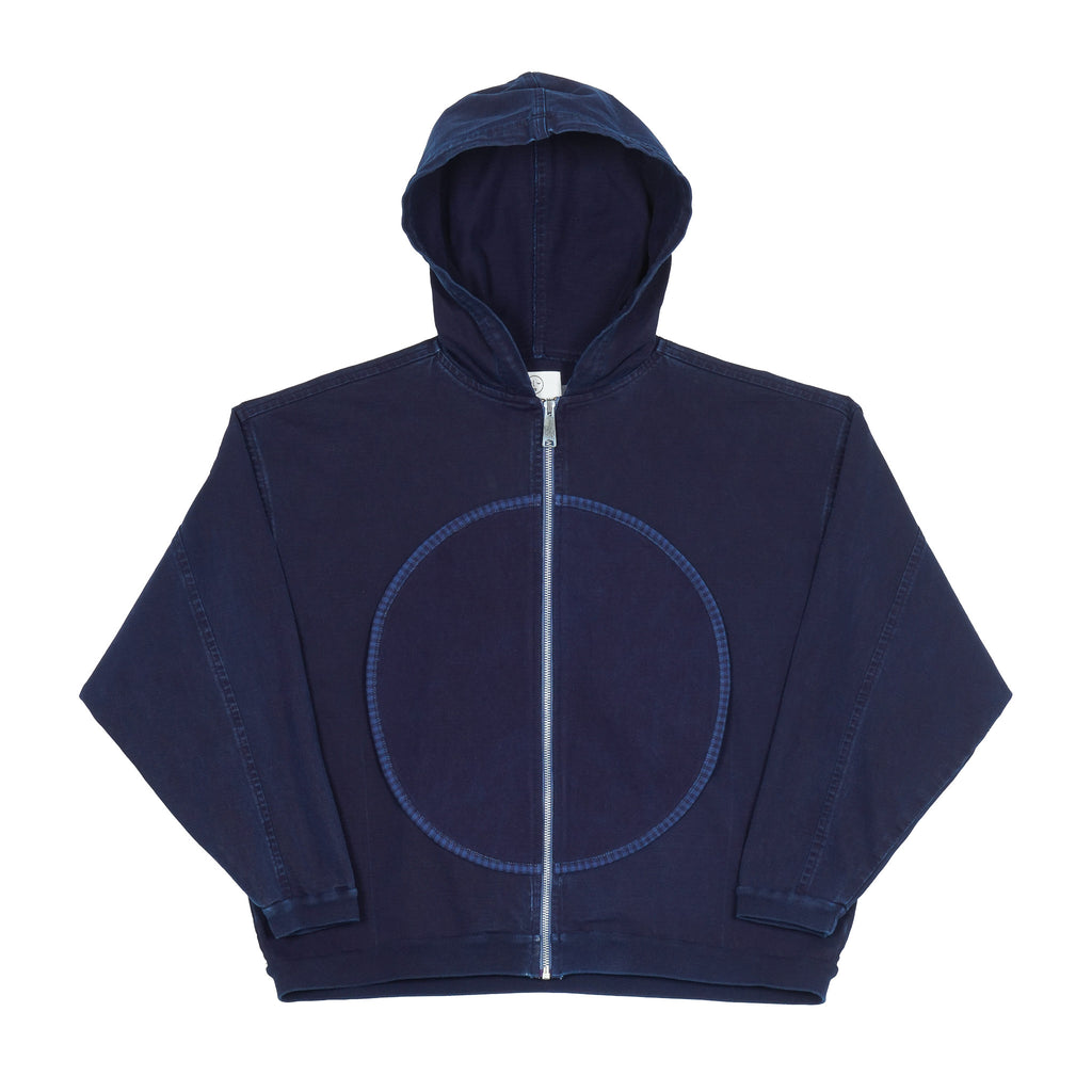 Lm x OB Check Circle Zip Up Hoodie 2024 Indigo