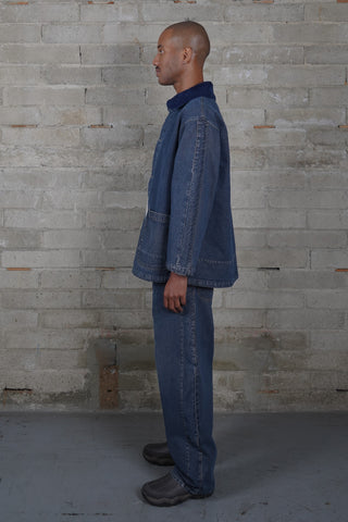 Charred Denim Sherpa Long Coat - “Hand-Me-Downs”