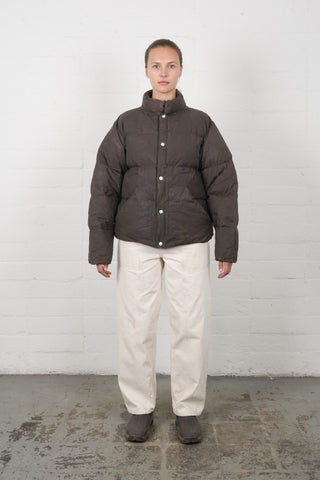 Waxed Puff Coat - Charred Brown