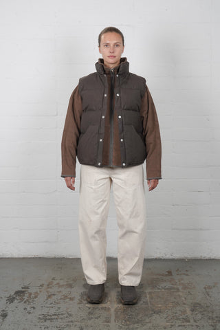 Waxed Puff Vest - Charred Brown