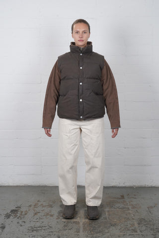 Waxed Puff Vest - Charred Brown