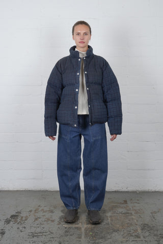 Waxed Puff Coat - Indigo Plaid