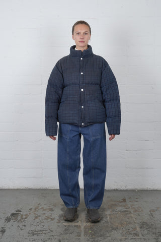 Waxed Puff Coat - Indigo Plaid