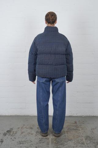 Waxed Puff Coat - Indigo Plaid