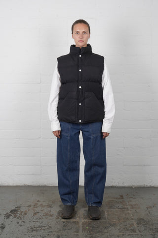 Waxed Puff Vest - Black Indigo