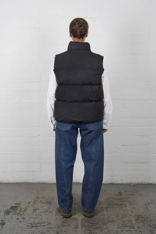 Waxed Puff Vest - Black Indigo