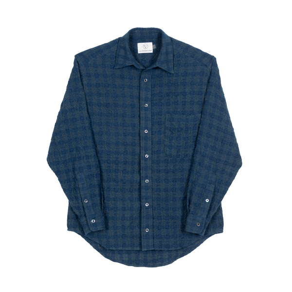 Wool Blend Shirt- Indigo Wool Plaid