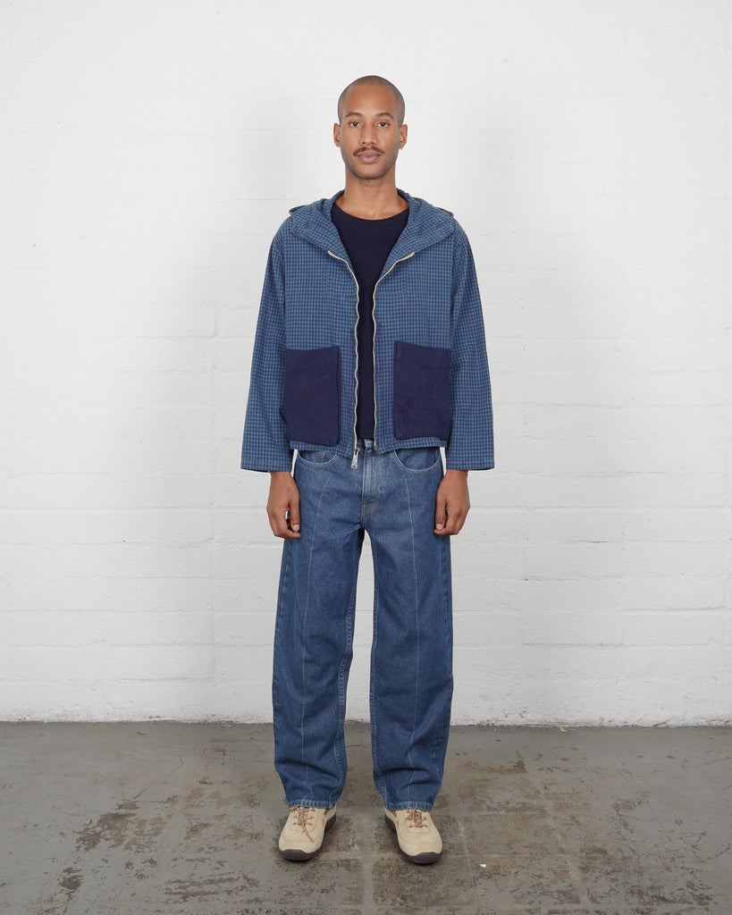 Indigo Check Big Pocket Hoodie - Hand - Me - Downs - Olderbrother