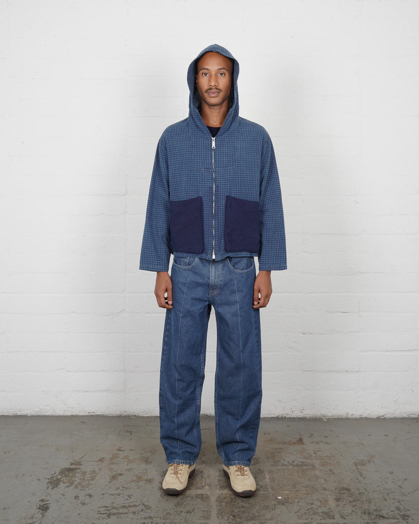 Indigo Check Big Pocket Hoodie - Hand - Me - Downs - Olderbrother