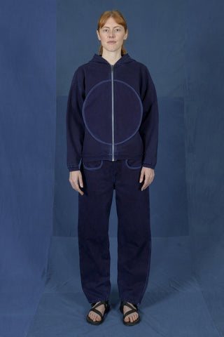 LM x OB Check Circle Zip Up Hoodie 2024 - Indigo - Olderbrother