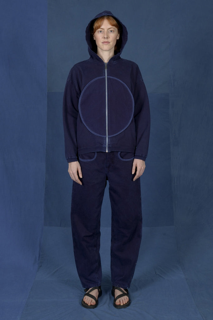 LM x OB Check Circle Zip Up Hoodie 2024 - Indigo – Olderbrother