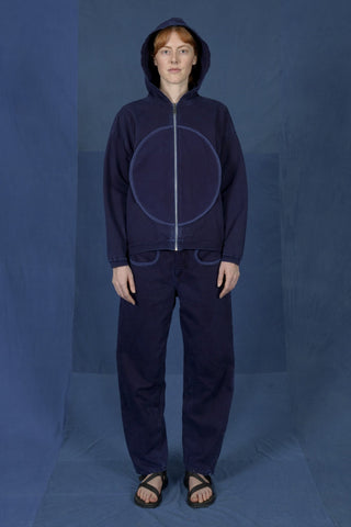 LM x OB Check Circle Zip Up Hoodie 2024 - Indigo - Olderbrother